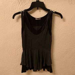 Charcoal Gray and Black Peplum Top
